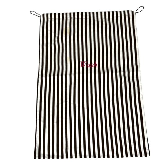 Henri Bendel Laundry Bags Brown White Stripe Wash Wear Drawstring 16 x 24 2-PC - Picture 2 of 14
